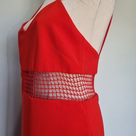 By Johnny Red V-Neck Mesh Panel Sheath Midi Dres Size 12 - Picture 6 of 8
